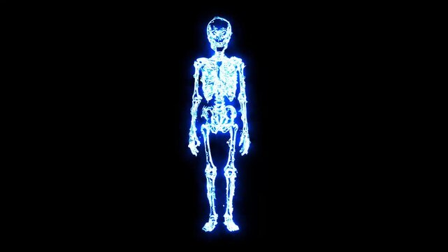 Animated Skeleton Shining Blue on Black Background Halloween Design