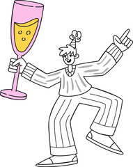 Naklejka premium Man Celebrating With Champagne Line Art