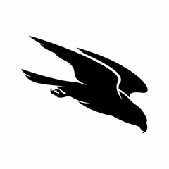Obraz premium Minimalist black silhouette of a falcon bird in flight, vector graphic design illustration