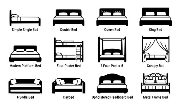 Bed outline silhouette icon set side view isolated on white background vector