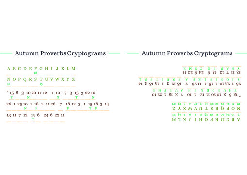Autumn proverbs cryptograms with letters and number keys  