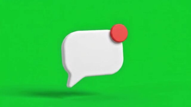 3D speech bubble notification icon with red badge on green screen background for social media message alert