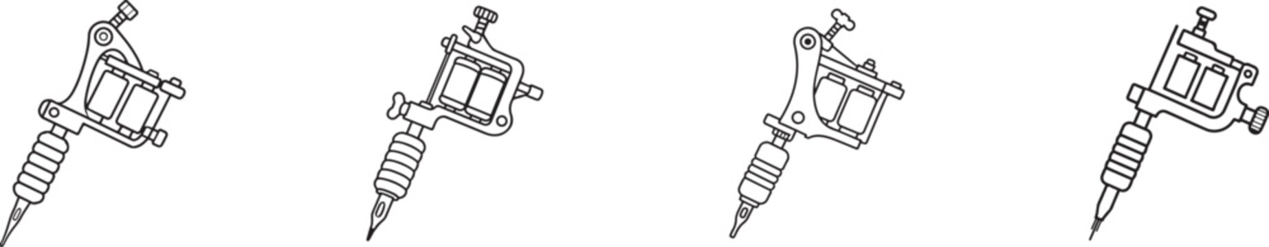 Tattoo machine vector icon set for tattoo artists, body art, studio equipment, ink and skin design.