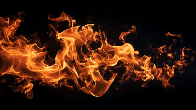 Fire wave sweeping across horizontally with bright orange tongues against a black background.