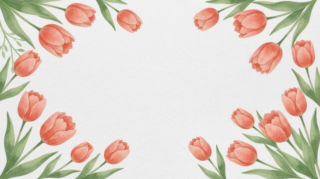 Watercolor illustration of orange tulips forming a decorative border on a white background, perfect for spring designs and greeting cards.