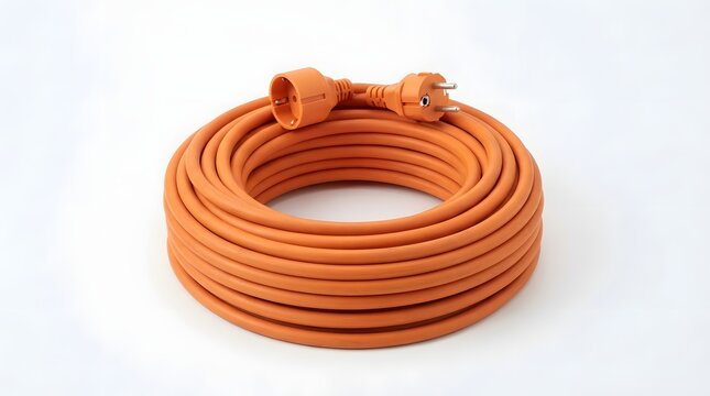 Orange extension power cord with two plugs coiled