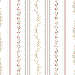 Obraz premium Seamless pattern with stripes, leaf and berries borders. Rosehip, autumn leaves. Vintage fall ornament