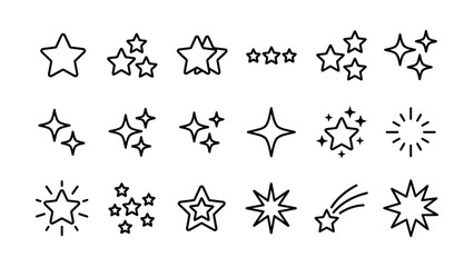 Fototapeta premium Set of diverse star icons and sparkling glisten shapes for web design projects