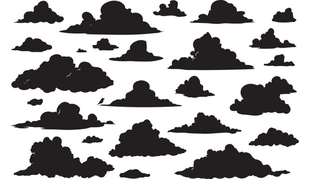 Decorative vector cloud silhouettes set featuring diverse organic shapes isolated on white background for creative design projects and modern graphic art