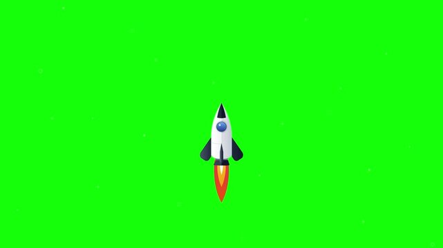 Flat 2D Animated Rocket Ship Launching on Chroma Key Green Screen Background for Startup Success, Business Growth Concepts, and Space Videos