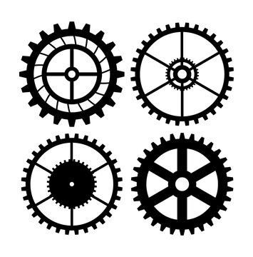 Industrial gear wheel silhouettes representing mechanics and technology
