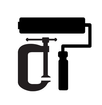 Paint roller and clamp construction tools silhouette