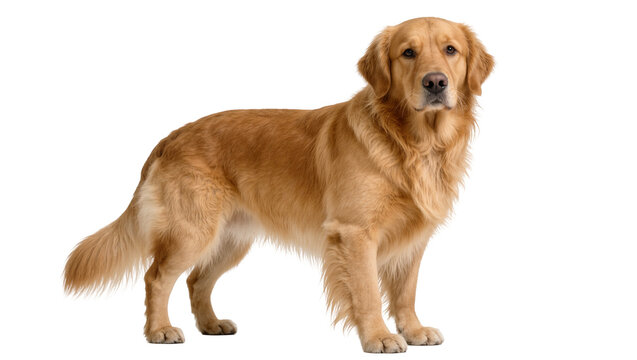 Golden Retriever dog standing attentively, isolated on transparent background