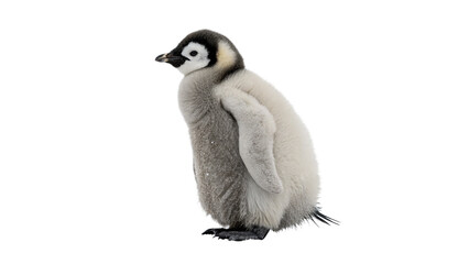 Adorable small wild penguin chick standing looking to the side isolated on transparent background © Olivia Wilson