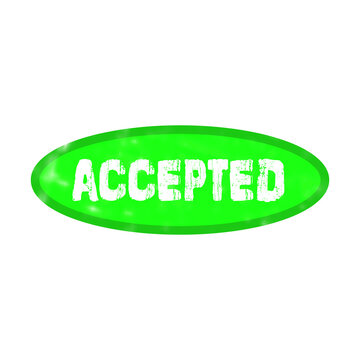 Bright green oval stamp button with the word accepted written in white text for business approval graphic