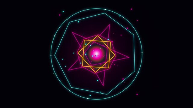 Neon halloween mystic occult circles glowing on black background