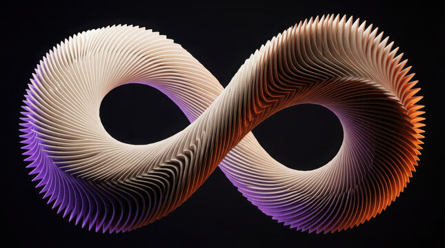 Intricate abstract sculpture shaped like an infinity symbol made of folded generated using ai