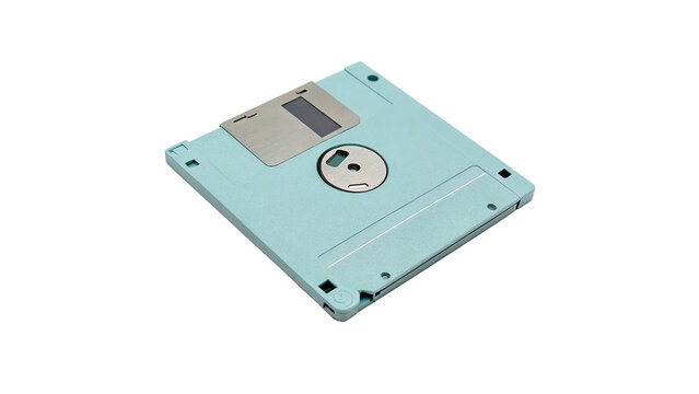 Vintage classic blue retro plastic computer floppy disk 3d asset isolated on transparent background