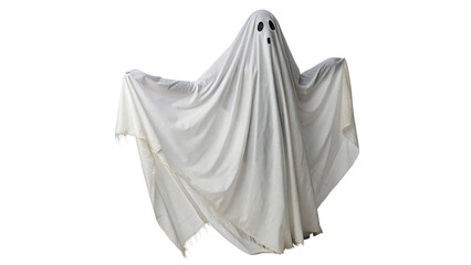 Spooky white fabric ghost silhouette Halloween festive decoration asset isolated on transparent background © Lewis