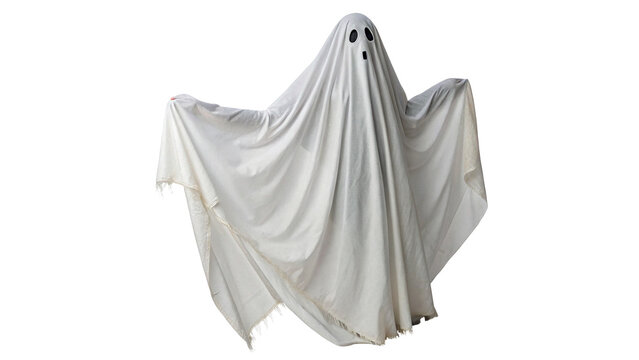 Spooky white fabric ghost silhouette Halloween festive decoration asset isolated on transparent background