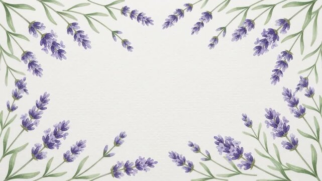 Watercolor lavender flowers frame on a light background, perfect for invitations or decorative borders.