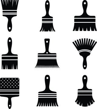 Set of black paint brush icons for painting and renovation projects