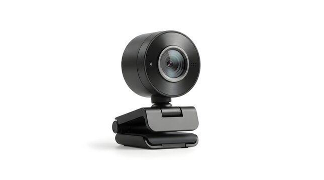 Black webcam on adjustable stand