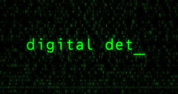 Digital detox text typing on display screen. Searching with retro monitor green pixel macro view.