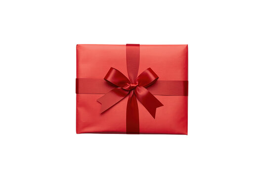 Flat red wrapped gift with ribbon bow