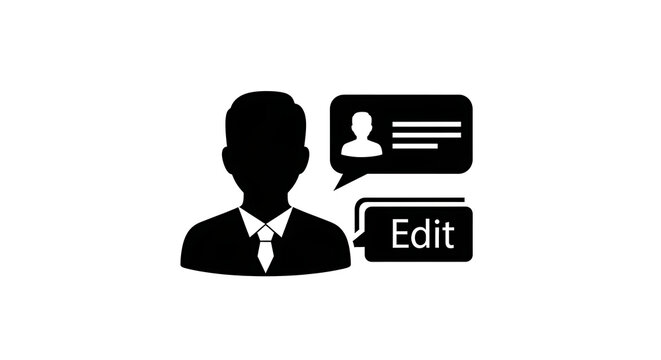 User profile edit icon with speech bubble and avatar silhouette for web interface design.