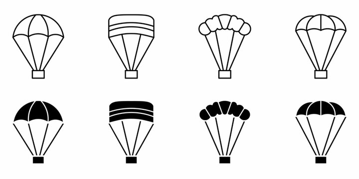 Parachute. Vector collection of parachute icon illustrations. Black icon design.