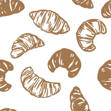 Hand Drawn French Croissant Bakery Seamless Pattern Vector