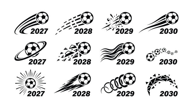 Creative soccer ball icons with year labels for future events design
