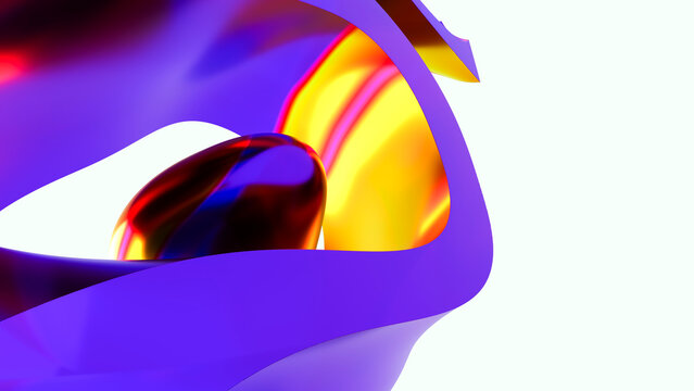 Abstract 3d render of colorful fluid shapes with shiny surfaces