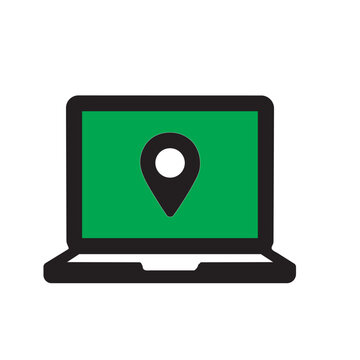 Laptop location icon or GPS tracking navigation vector concept