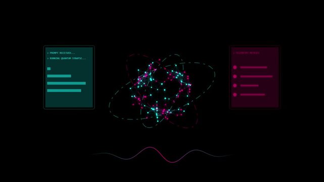 Futuristic quantum computing neural network interface dashboard loop
