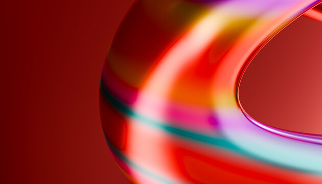 Abstract colorful curved shape with glossy reflections on red