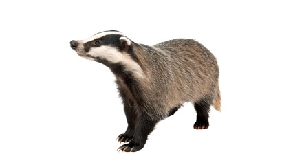 Wild European badger walking alertly side profile view isolated on transparent background © Daniel