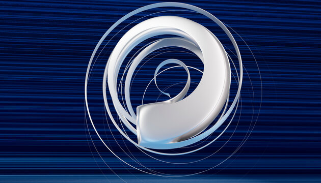 White spiral abstract 3d shape with smooth curves on blue background