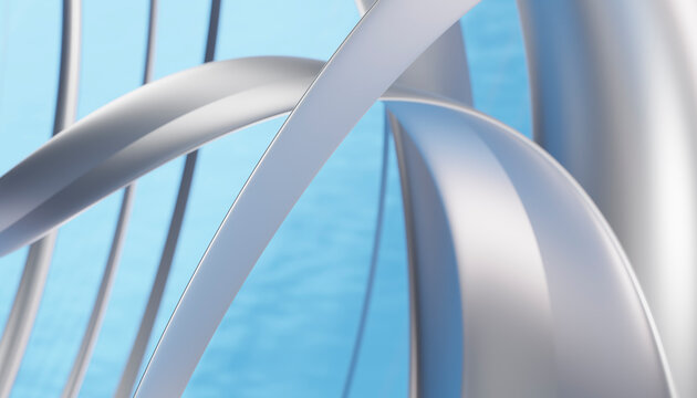 Abstract silver loops forming a modern artistic sculpture