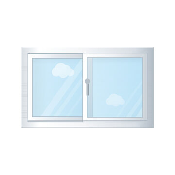 White horizontal sliding window with two overlapping sashes on transparent background