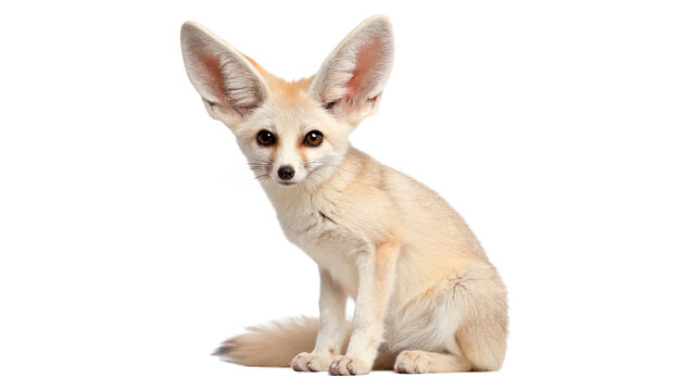 Small cute wild fennec fox standing alertly looking sideways isolated on transparent background