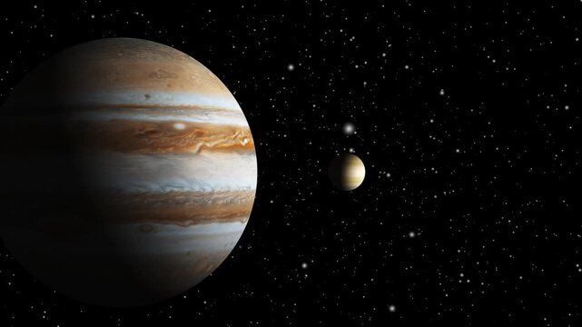 Jupiter and Saturn in Outer Space Surrounded by Stars