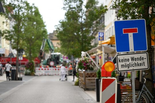 Stra&szlig;enbaustelle in der Frankenthaler Innenstadt