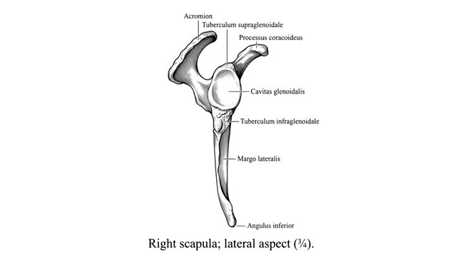 Engraved illustration of the right scapula showing detailed anatomical features