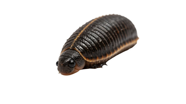 Small wild brown pill bug woodlouse insect crawling isolated on transparent background