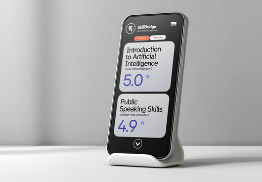 3d Smartphone Mockup PSD On Stand Displaying App Interface On Gray Background