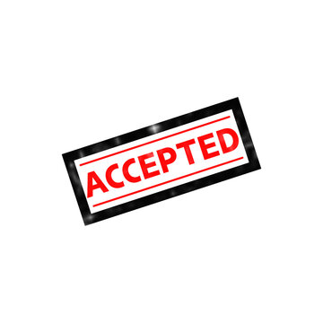 Accepted rubber stamp illustration, red ink approval mark on white background, business document verification symbol, rectangular stamp graphic