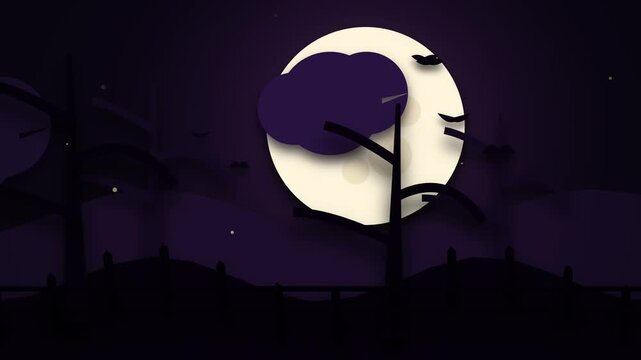 Spooky halloween night scene with full moon and drifting clouds