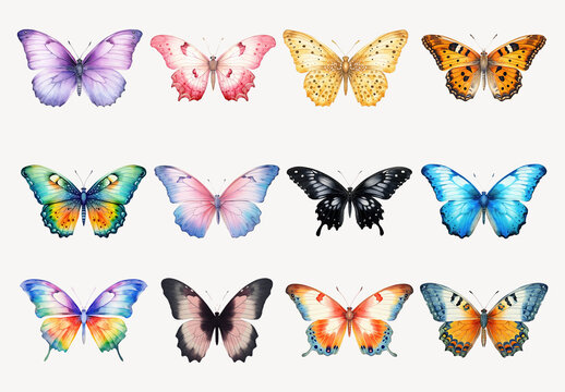 Colorful Butterfly Illustration Element Design Set